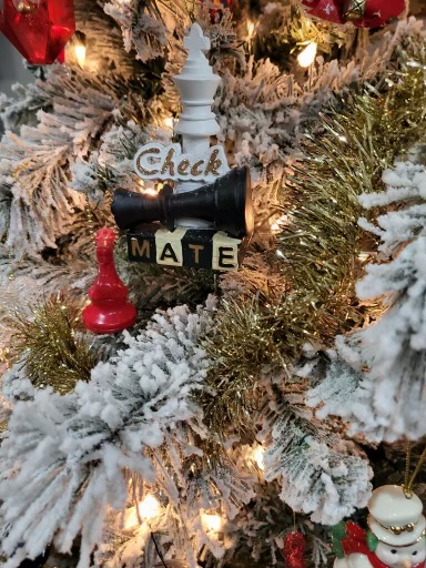 Chess pieces in a Christmas tree